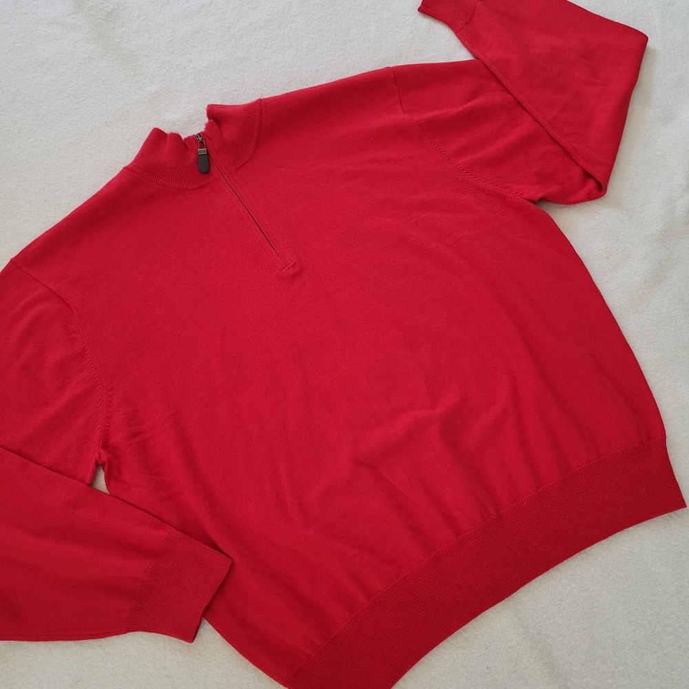 Orvis Red Pullover Sweater Men's Size XL Neck Zip Cotton Silk Cashmere